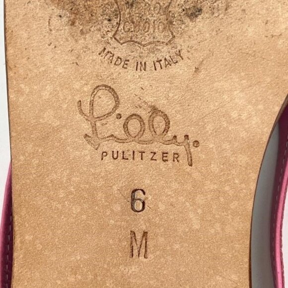 LILLY PULITZER Gold & Pink Trim Metallic Italian Leather Chunky Heeled sandals - Picture 4 of 4